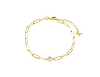 CZ Solitaire 4 Prong Paperclip Bracelet Size 7.5"