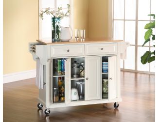 Natural Wood Top Kitchen Cart/Island (White)
