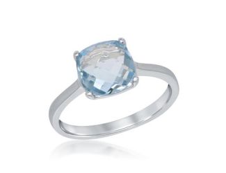 Sterling Silver and Square Blue Topaz Ring, Size 9