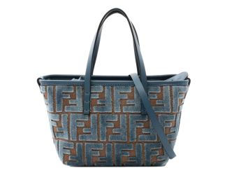Fendi Mini Roll FF Shopping Tote Blue Brown Chenille Small Handbag