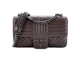 Prada Diagramme Quilted Brown Leather Medium Flap Chain Shoulder Bag