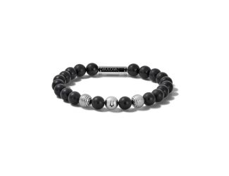 Bead Bracelet: Black Onyx and Stainless Steel Beads - Large