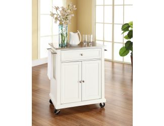 Stainless Steel Top Portable Kitchen Cart in White Finish