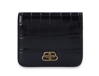 Balenciaga Black Calf Leather Crocodile Embossed Wallet