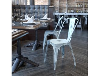 Distressed Green-Blue Metal Indoor-Outdoor Stackable Chair - Kitchen Furniture