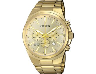 Mens Quartz Gold Stainless Steel Multi-Dial Watch Gold Dial