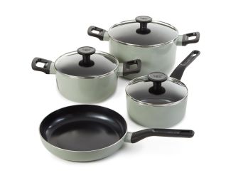 Leo Glints 7Pc Cast Aluminum Non-Stick Cookware Set, Sage