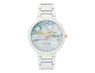Women's Marble Dial White Rubberized Bracelet Watch