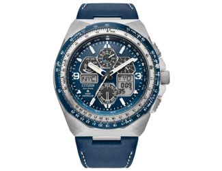 Men's Promaster Skyhawk A-T Eco-Drive Blue Leather Strap Watch Blue Dial