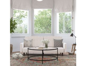 Convertible Split Back Tufted Futon Sofa with Wooden Legs in Stone Faux Linen