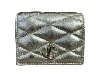 Jimmy Choo Farone Champagne Metallic Leather Card Case Wallet