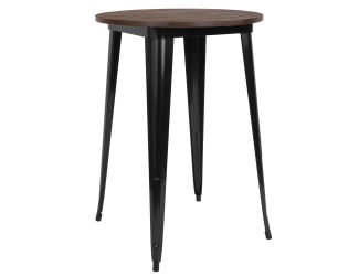30" Round Black Metal Indoor Bar Height Table with Walnut Rustic Wood Top