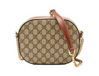 Gucci GG Supreme Canvas Brown Mini Oval Chain Crossbody Bag
