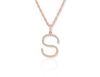 PARIKHS Diamond Initial 'S' Pendant Necklace in 18k Rose Gold over Sterling Silver 0.10ct IJK-I2