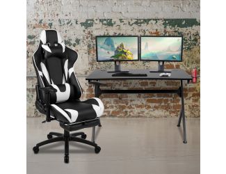Black/Black Gaming Desk Set - Cup/Headset Holder/Reclining & Footrest