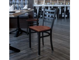 Black Ladder Back Metal Restaurant Chair - Cherry Wood Seat