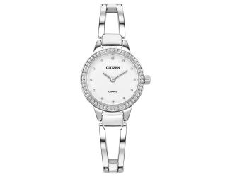 Ladies' Quartz Silver tone Crystal bangle watch with White dial