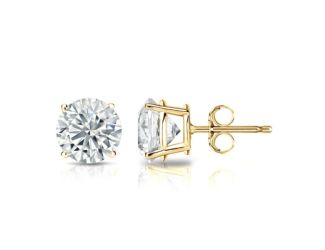 Bright White Round Lab Grown Diamond Stud in 14K Yellow Gold 1.10ct, Color-FG, Clarity-VVS