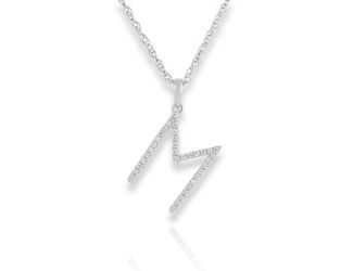 PARIKHS Diamond Initial 'M' Pendant Necklace in 18k White Gold over Sterling Silver 0.10ct IJK-I2