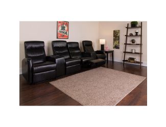 4-Seat Manual Reclining Black LeatherSoft Theater Seating Unit with Cup Holders