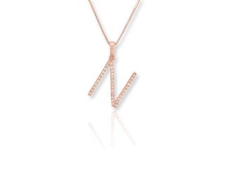 PARIKHS Diamond Initial 'N' Pendant Necklace in 18k Rose Gold over Sterling Silver 0.10ct IJK-I2