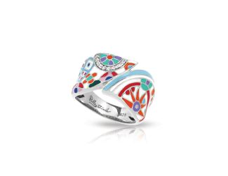 Belle Etoile Pashmina - Sterling Silver, Multicolor Enamel, White CZ Ring Size #6