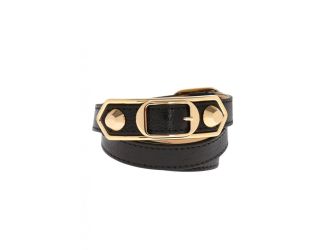 Balenciaga Navy Blue Shiny Leather Wrap Bracelet Medium