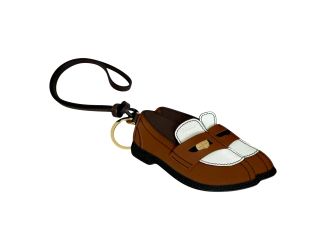 Miu Miu Penny Loafer Leather Bag Charm Brown and White