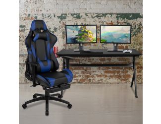 Black/Blue Gaming Desk Bundle - Cup/Headset Holder/Mouse Pad Top