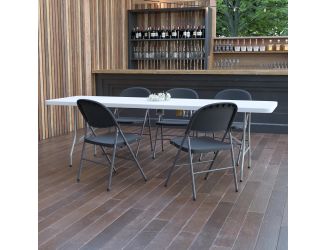 8-Foot Granite White Plastic Folding Table - Banquet / Event Folding Table