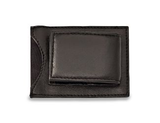Black Leather Magnetic Money Clip with ID Slot
