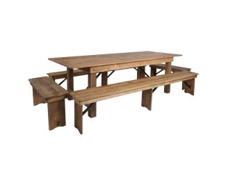 8' x 40" Antique Rustic Folding Farm Table and Four Bench Set