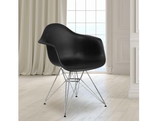 Black Plastic Chair with Arms and Chrome Base - Accent & Side Chair