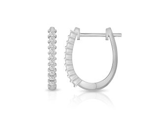 PARIKHS Princess cut Diamond Hoop Earring in 10K White Gold 0.15ct, Color-IJ, Clarity-I1 I2
