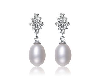 Sterling Silver Pearl Drop Earrings Size 0.8