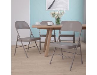 Double Braced Beige Metal Folding Chair - Event Chair - Portable Chair