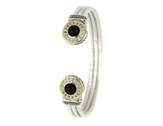 Perola Genuine Black Onyx & Pave double 8mm Wire Cuff Bracelet. 7" long. End motif 5/8"x5/8" diam.