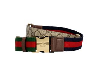 Gucci Supreme Canvas Dual Webstripe Gold Tone Buckle Belt 85