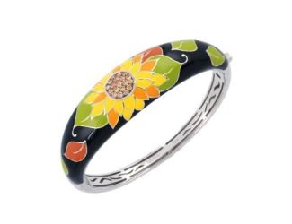 Belle Etoile Round Champagne Cubic Zirconia studded Sunflower Bangle - 925 SS-Medium size