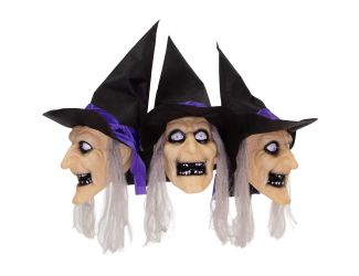 3-Piece Witch Lawn Stakes with Flashing Eyes and Spooky Sounds, Outdoor Halloween Decoration, Batter