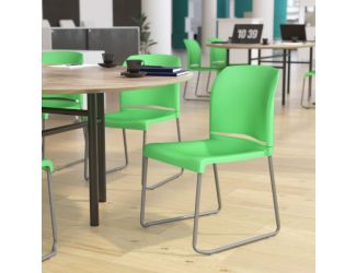 880 lb. Capacity Green Full Back Contoured Stack Chair with Sled Base