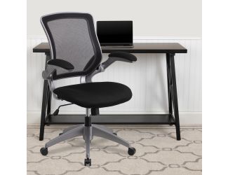 Mid-Back Black Mesh Ergonomic Task Office Chair with Gray Frame and Flip-Up Arms