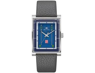 Men's Gray Leather Strap with Blue Dial