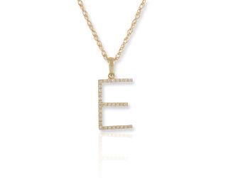 PARIKHS Diamond Initial 'E' Pendant Necklace in 18k Yellow Gold over Sterling Silver 0.10ct IJK-I2