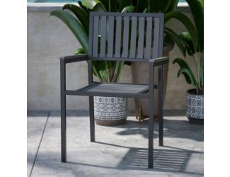 Indoor/Outdoor Black Patio Club Chair with Poly Resin Back and Seat Slats-2 Pack