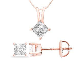 PARIKHS Princess Cut Privilege Diamond Screw back Set 14K Rose Gold 0.10ct HIJ Color, VS2 Clarity