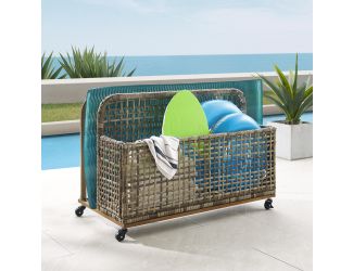 Ridley Outdoor Wicker And Metal Pool Storage Caddy