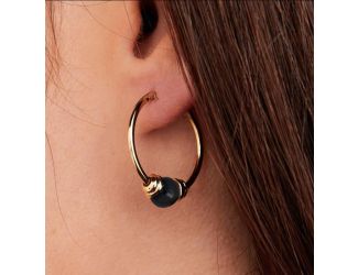 Single Onyx small gold hoop 7/8".  Light weight. Made in America