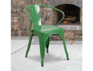 Green Metal Indoor-Outdoor Chair with Arms - Restaurant Furniture