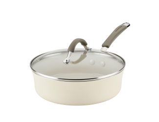 3qt Cucina Ceramic Nonstick Saute Pan w/ Lid Almond